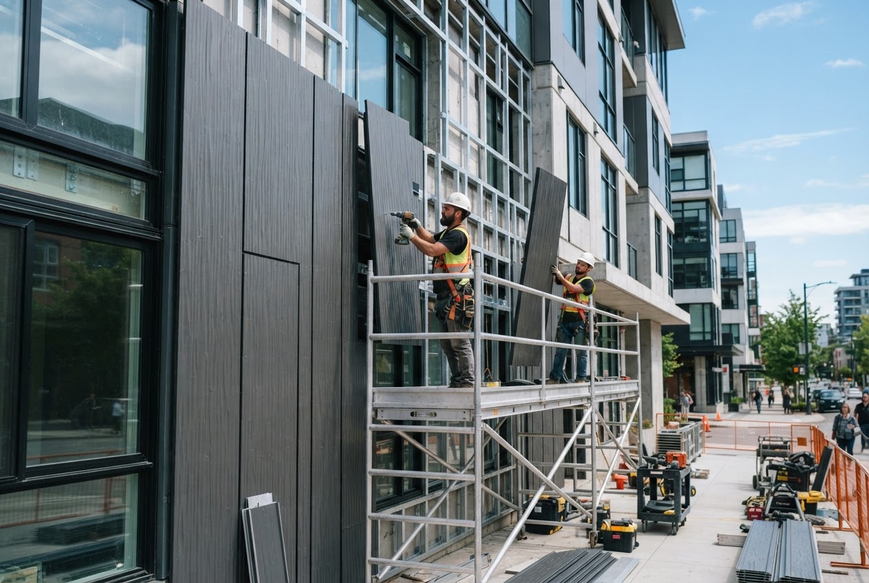 Installation of metal carved panels on residential and commercial exterior walls