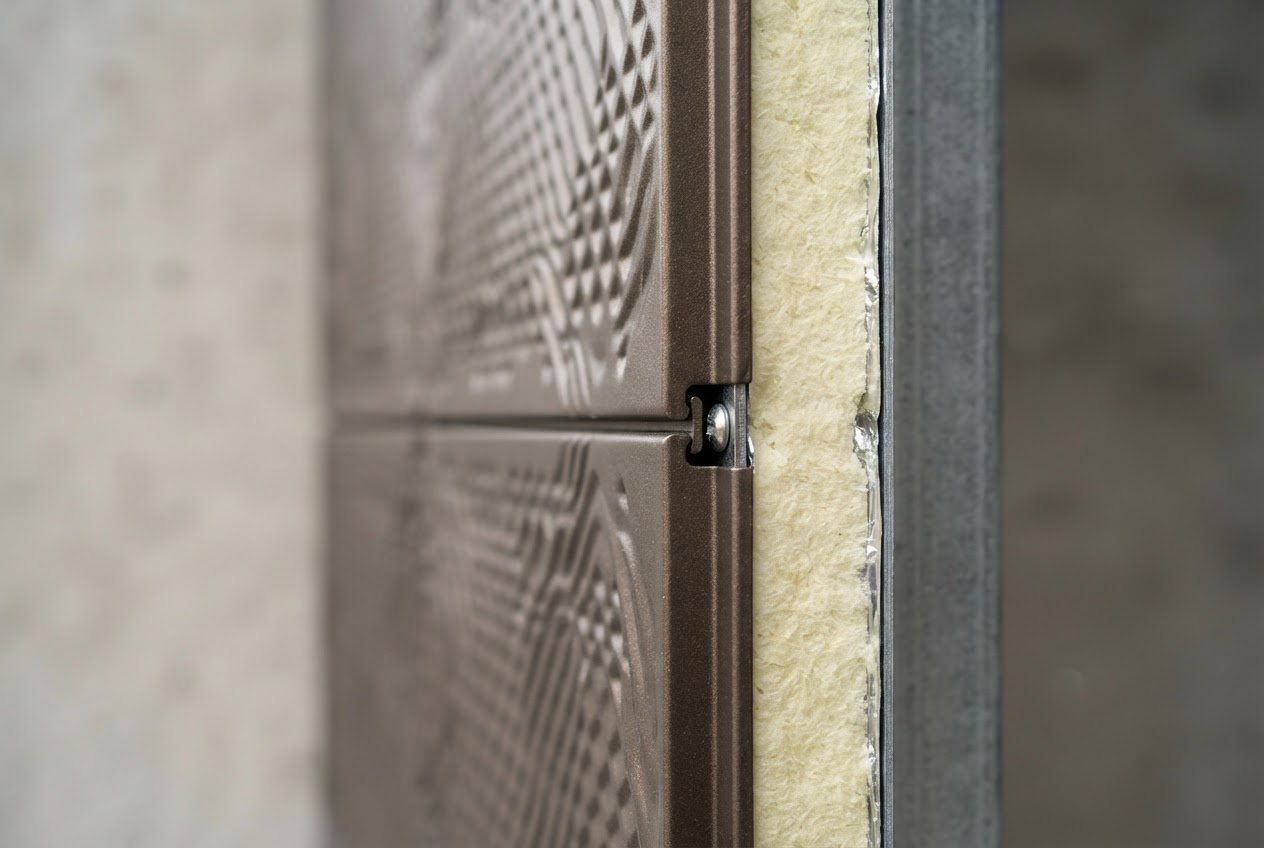 Close-up texture of premium metal carved insulated wall panel